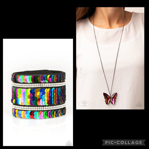 Paparazzi "The Social Butterfly Effect" Multi Necklace & Earring Mermaid Service Bracelet Set Paparazzi Jewelry