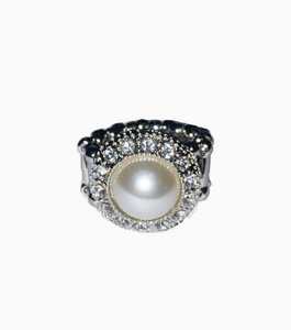 Paparazzi "Vow To Wow" White Pearl Rhinestone Silver Retired Ring Paparazzi Jewelry