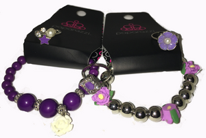 Paparazzi Girls Starlet Shimmer "Purple-Party!" Lot of 5 items 2 Bracelets, & 3 Rings Paparazzi Jewelry