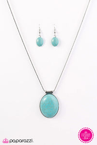 Paparazzi "Lounging At The Lagoon" FASHION FIX Simply Santa Fe Blue Turquoise Stone Silver Necklace & Earring Set Paparazzi Jewelry