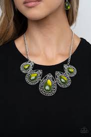 Paparazzi "Opal Auras" Green Necklace & Earring Set Paparazzi Jewelry