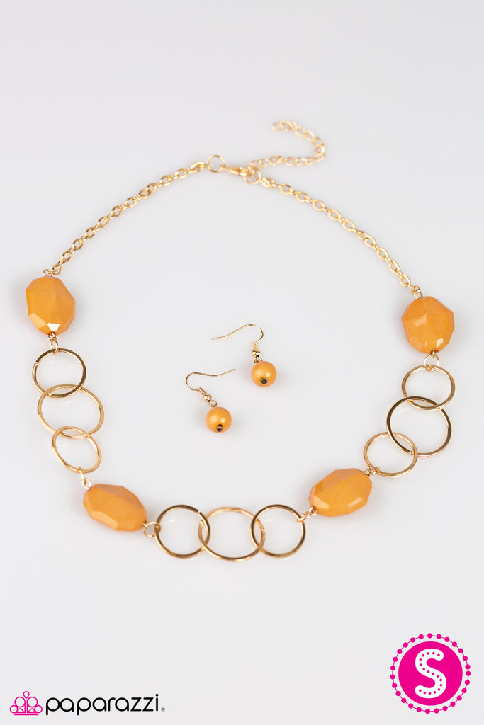 Paparazzi A Glowing Review Yellow Necklace And Earring Set