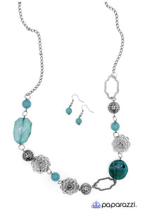 Paparazzi "Come As You Are" Blue Bead Silver Ornate Accent Necklace & Earring Set Paparazzi Jewelry
