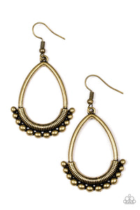 Paparazzi "Steal The Thunder" Brass Studded Teardrop Hoop Earrings Paparazzi Jewelry