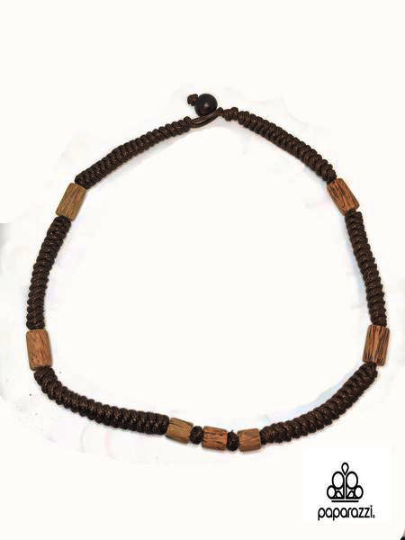 Paparazzi Brown Long Wooden Beads Black Cord Urban Necklace Unisex