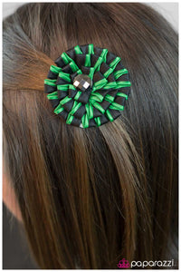 Paparazzi "Candy Striper" Green Hair Clip Paparazzi Jewelry