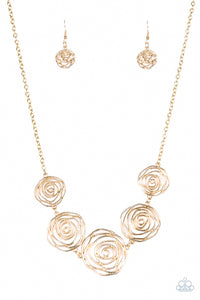 Paparazzi "Rosy Rosette" Gold Necklace & Earring Set Paparazzi Jewelry