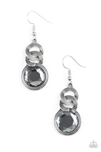 Paparazzi "Be GLAM Enough!" Silver Circular Frame Smoky Gem Earrings Paparazzi Jewelry