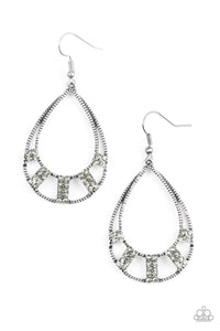 Paparazzi "Trillion Dollar Teardrops" Silver Teardrop Hoop Smoky Rhinestone Earrings Paparazzi Jewelry