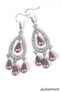 Paparazzi "Glam Challenge" Purple Teardrop Pearl White Rhinestone Silver Tone Earrings Paparazzi Jewelry