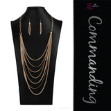 Paparazzi VINTAGE VAULT "Commanding" Gold 2020 Zi Collection Necklace & Earring Set Paparazzi Jewelry