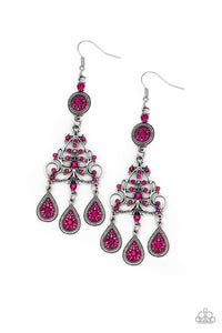 Paparazzi "Royal Renovation" Pink Rhinestone Silver Ornate Earrings Paparazzi Jewelry