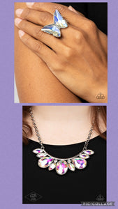 Paparazzi "Fluorescent Flutter" Multi Ring "Never Slay Never" Necklace & Earring Set Paparazzi Jewelry