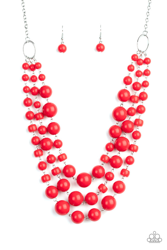 Paparazzi “Everyone Scatter” Red Bead Silver Necklace & Earring Set Paparazzi Jewelry