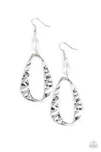 Paparazzi "Enhanced Elegance" White Silver Teardrop Hoop Earrings Paparazzi Jewelry