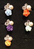 Girls Starlet Shimmer Pearl Rose Flower Set of 5 Rings Paparazzi Jewelry