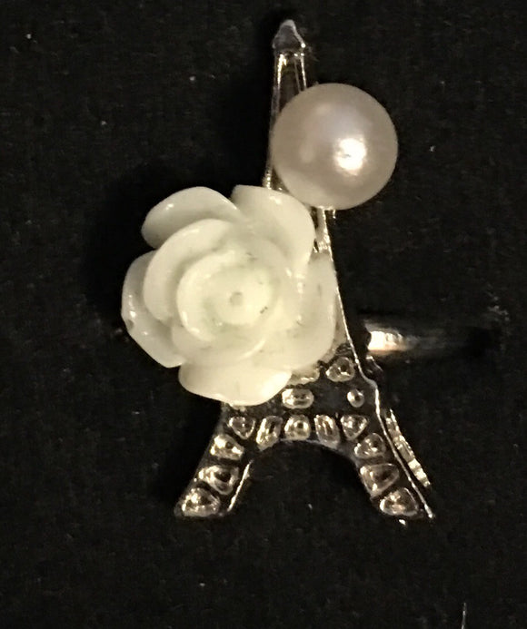 Girl's Starlet Shimmer Flower Pearl Eiffel Tower Ring Paparazzi Jewelry