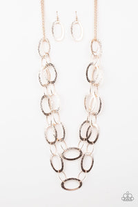 Paparazzi VINTAGE VAULT "Glimmer Goals" Rose Gold Necklace & Earring Set Paparazzi Jewelry