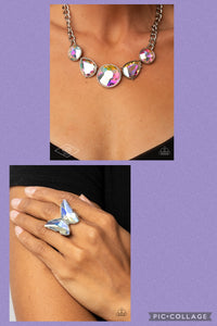 Paparazzi "Fluorescent Flutter" Multi Ring "All The Worlds My Stage" Necklace & Earring Set Paparazzi Jewelry