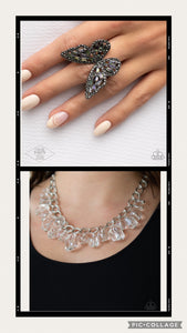 Paparazzi "Flauntable Flutter" Multi Ring "Gorgeously Globetrotter" Silver Necklace & Earring Set Paparazzi Jewelry