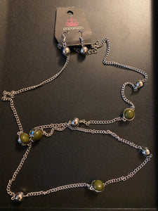 Paparazzi "Accentuate The Positives" Green Silver Tone Hoop Necklace & Earring Set Paparazzi Jewelry