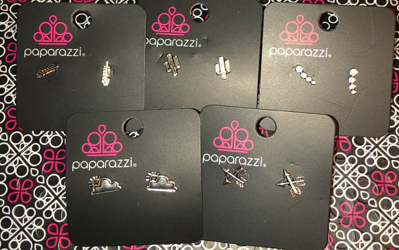Girl's Starlet Shimmer Silver Desert Set of 5 Post Earrings Paparazzi Jewelry