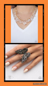 Paparazzi "Flauntable Flutter" Multi Ring "Gorgeously Globetrotter" Gold Necklace & Earring Set Paparazzi Jewelry