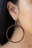 Paparazzi "Just Add Sparkle" Red Rhinestone Silver Frame Hoop Earrings Paparazzi Jewelry