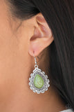 Paparazzi "Mesa Mustang" Green Stone Silver Teardrop Earrings Paparazzi Jewelry
