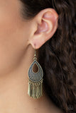 Paparazzi "Metallic Funk" Brass Bold Geometric Teardrop Fringe Earrings Paparazzi Jewelry