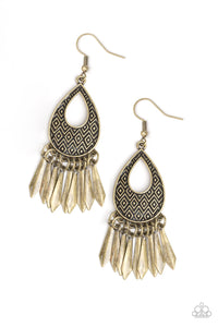 Paparazzi "Metallic Funk" Brass Bold Geometric Teardrop Fringe Earrings Paparazzi Jewelry