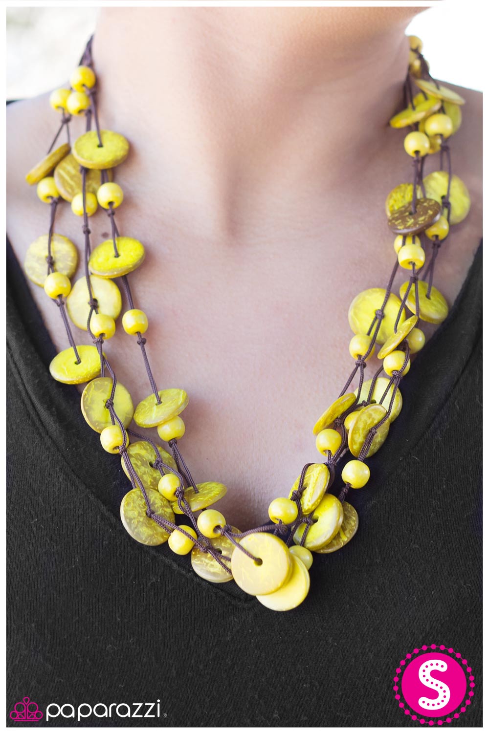 Yellow wooden sale necklace paparazzi