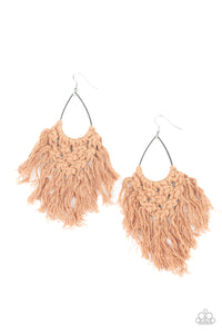Paparazzi "Oh MACRAME, Oh My" Brown Knotted Twine Silver Teardrop Earrings Paparazzi Jewelry