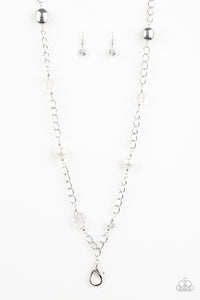 Paparazzi "Only For Special Occasions" White Pearl Silver Lanyard Necklace & Earring Set Paparazzi Jewelry