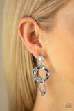 Paparazzi "On Scene" White Pearl Hammered Silver Ring Earrings Paparazzi Jewelry