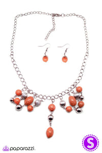 Paparazzi "Pebble for Your Thoughts? RETIRED Orange & Silver Bead Necklace & Earring Set Paparazzi Jewelry