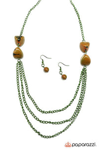 Paparazzi "Pebble in My Pocket" RETIRED Orange Rock Bead Brass Necklace & Earring Set Paparazzi Jewelry