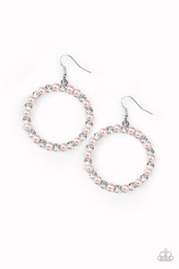 Paparazzi "Pearl Palace" Pink Pearl White Rhinestone Hoop Earrings Paparazzi Jewelry