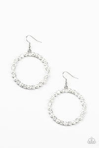 Paparazzi "Pearl Palace " White Pearl Rhinestone Silver Hoop Earrings Paparazzi Jewelry