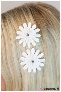 Paparazzi "Petal Pusher" White Hair Clip Paparazzi Jewelry