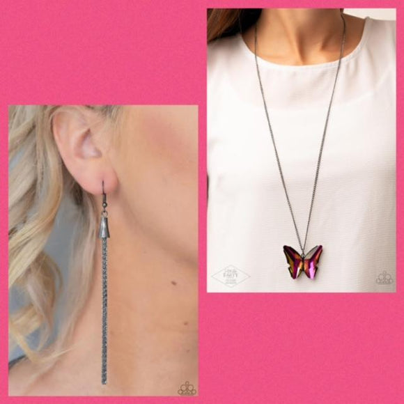 Paparazzi Social Butterfly Effect and Shimmery Streamers Necklace & Earring Set Paparazzi Jewelry