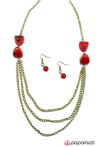 Paparazzi "Pebble in My Pocket" RETIRED Red Rock Bead Brass Necklace & Earring Set Paparazzi Jewelry