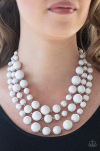 Paparazzi “Everyone Scatter” White Bead Silver Necklace & Earring Set Paparazzi Jewelry