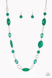 Paparazzi "Shimmer Simmer" Green Crystal Like Bead Silver Chain Necklace & Earring Set Paparazzi Jewelry