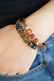 Paparazzi "Uncharted Territory" Brown Glassy Wooden Metallic Bead Brown Leather Bracelet Paparazzi Jewelry