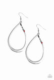 Paparazzi "Very Enlightening" Red Rhinestone Silver Teardrop Earrings Paparazzi Jewelry