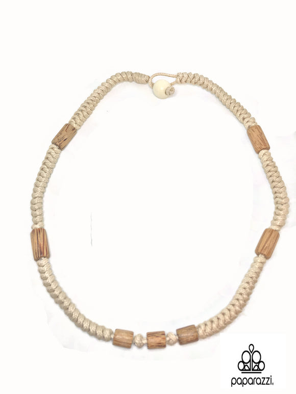 Paparazzi White Cord Brown long Wooden Beads Urban Necklace Unisex Paparazzi Jewelry